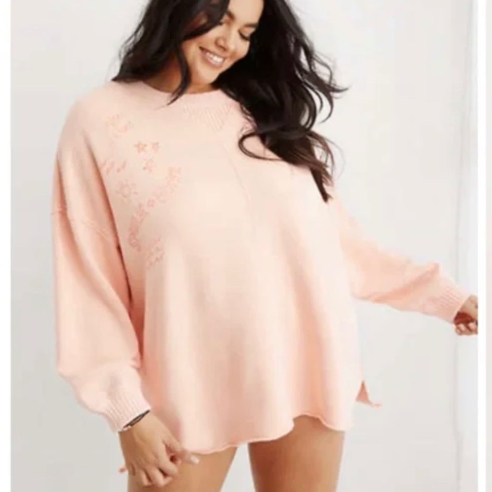 Aerie Beach After Sunset Smile+Wave Distressed Oversized Crewneck Size Large
